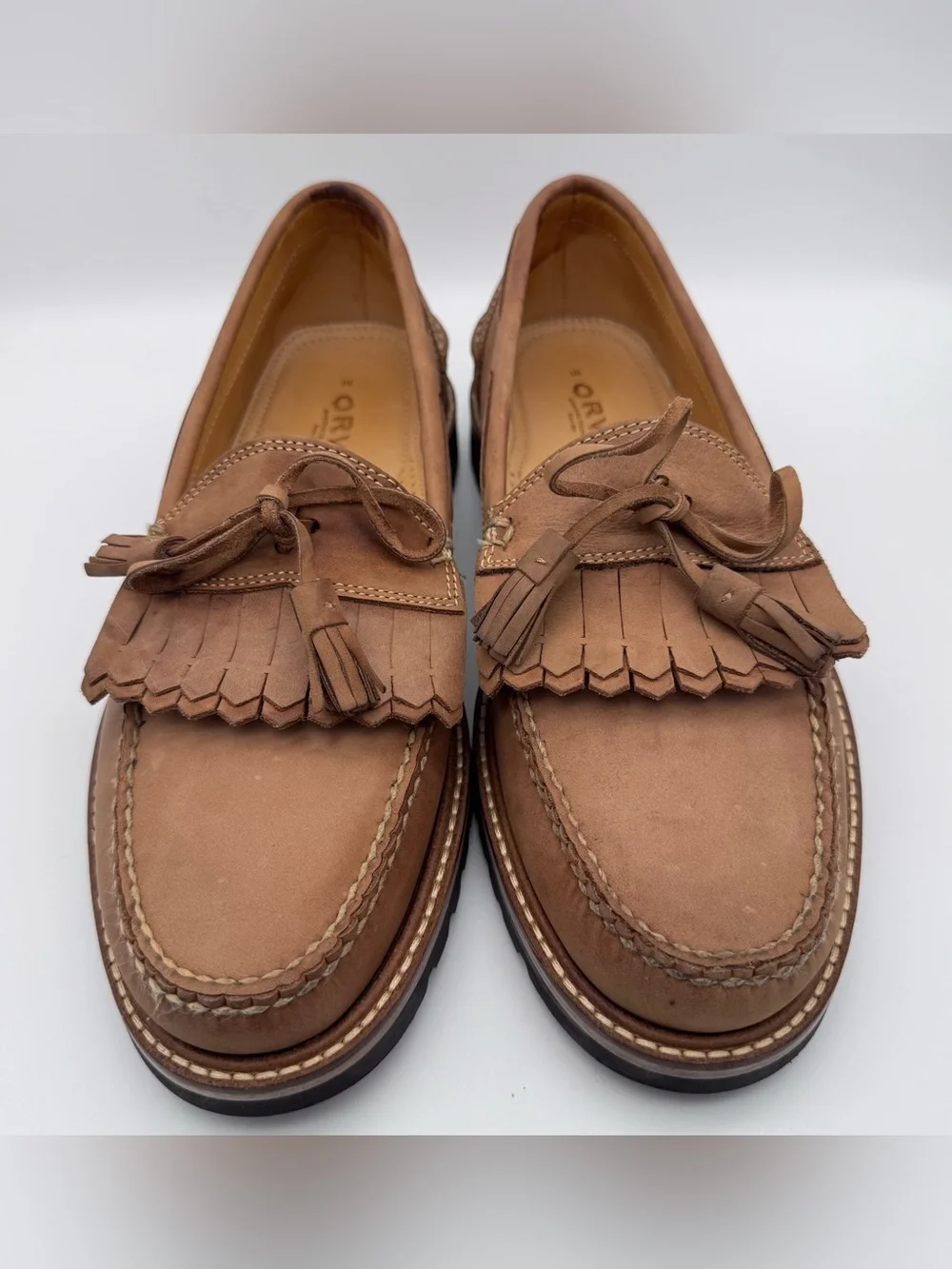 Orvis Brown Leather Kiltie Tassel Loafers Men Size 10 Slip On Dress Shoes EUC
